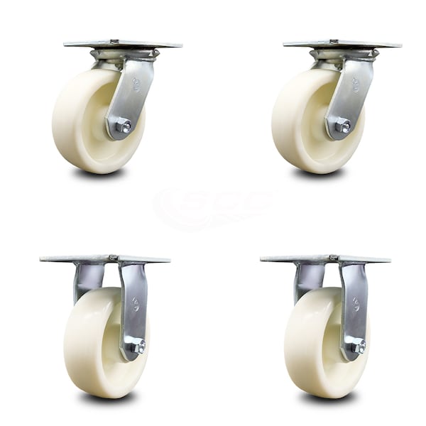 6 Inch Nylon Caster Set with Roller Bearings 2 Swivel 2 Rigid